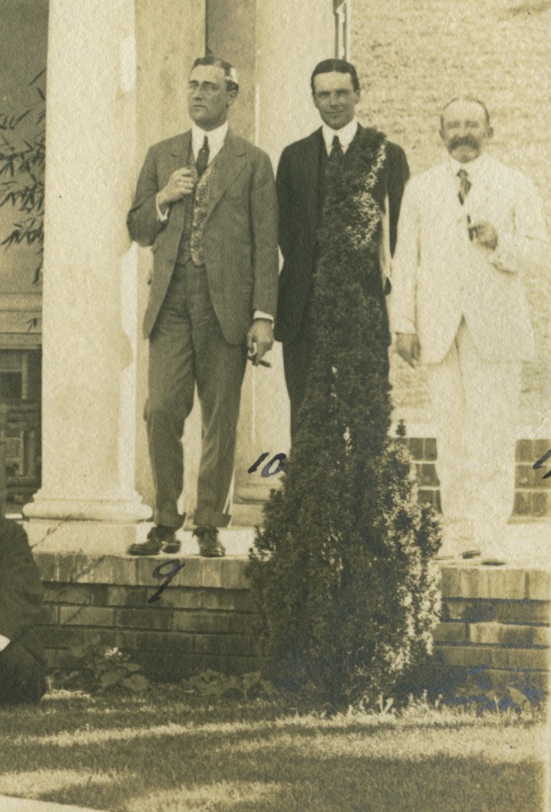 Assistant Secretary of the Navy, Franklin D. Roosevelt, Third Assistant Secretary of State, William Phillips, California Senator James T. Phelan, 1915, after their appearance at the Panama-Pacific Exposition in San Francisco, from a Phillips Family Album, with permission